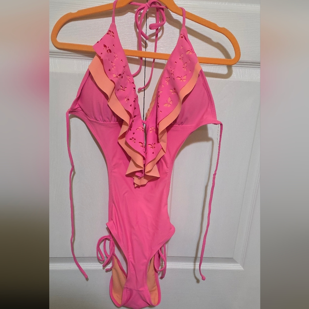 Joe Boxer Pink and Orange Ruffled Swimsuit